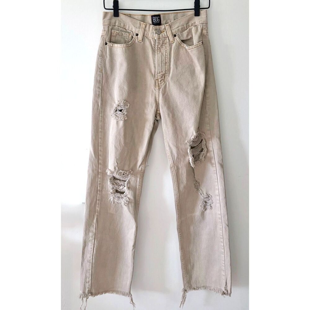 BDG Urban Outfitters High-Waisted Distressed Sand Beige Cowboy Jeans Womens 27